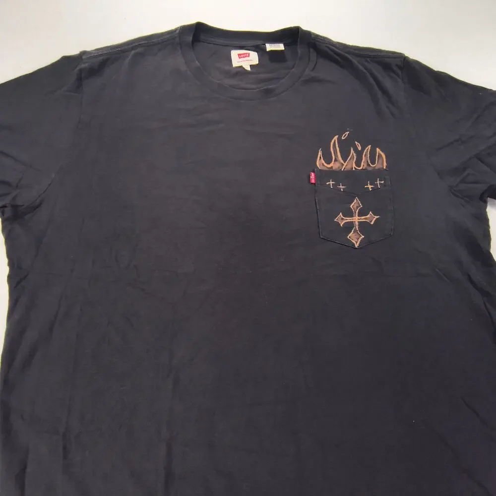 Levis Casual Short Sleeve Crew Neck Graphic T-Shirt Adult Mens Size 2XL Black